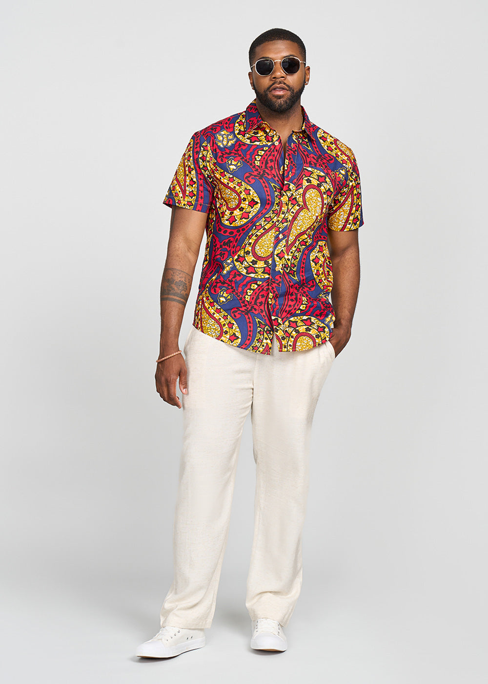 D iyanu Keyon Men s African Print Button Up Shirt Gold Navy Gold M