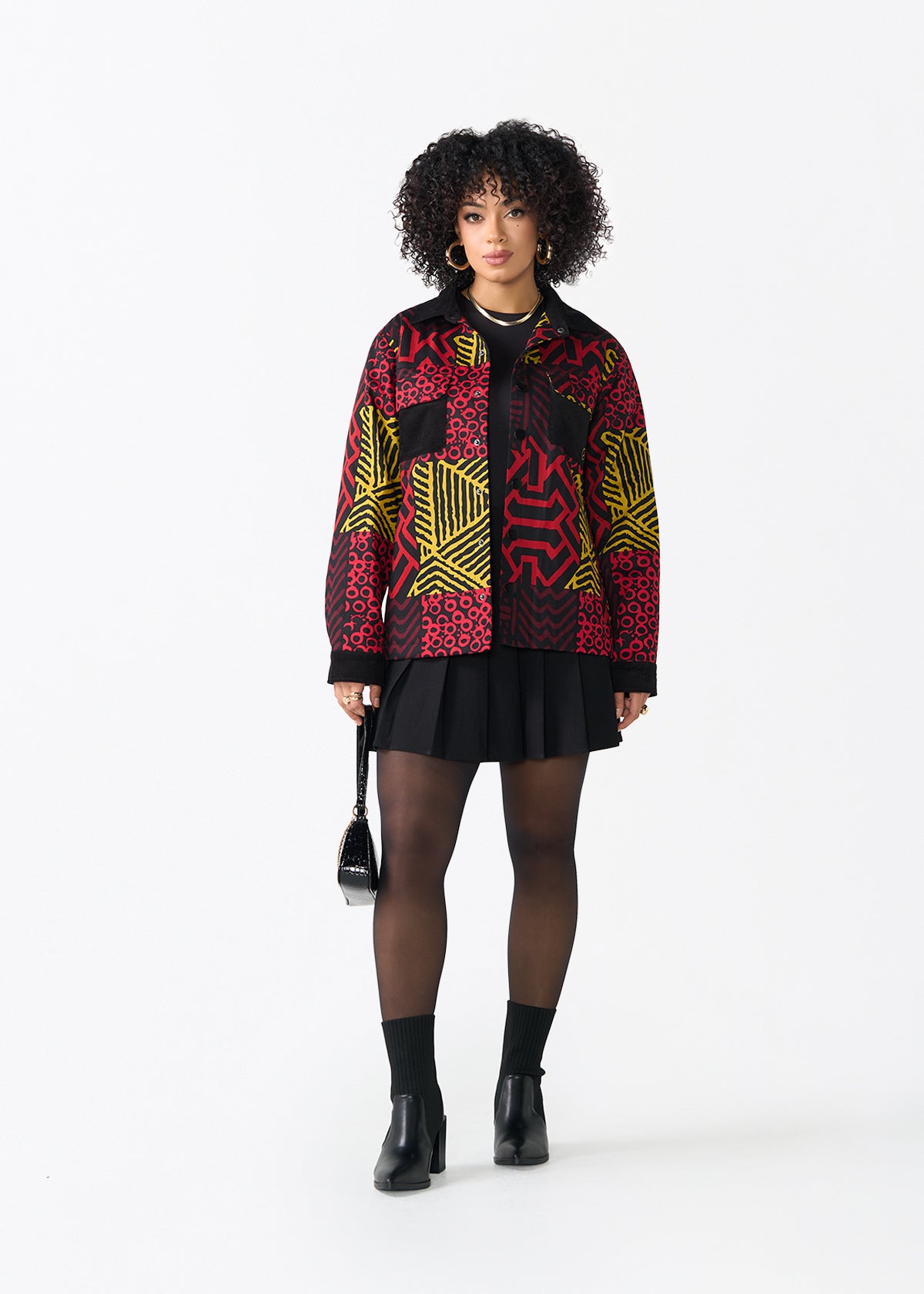 Khalid Men's African Print Twill Shirt Jacket (Black Cherry Multipattern)