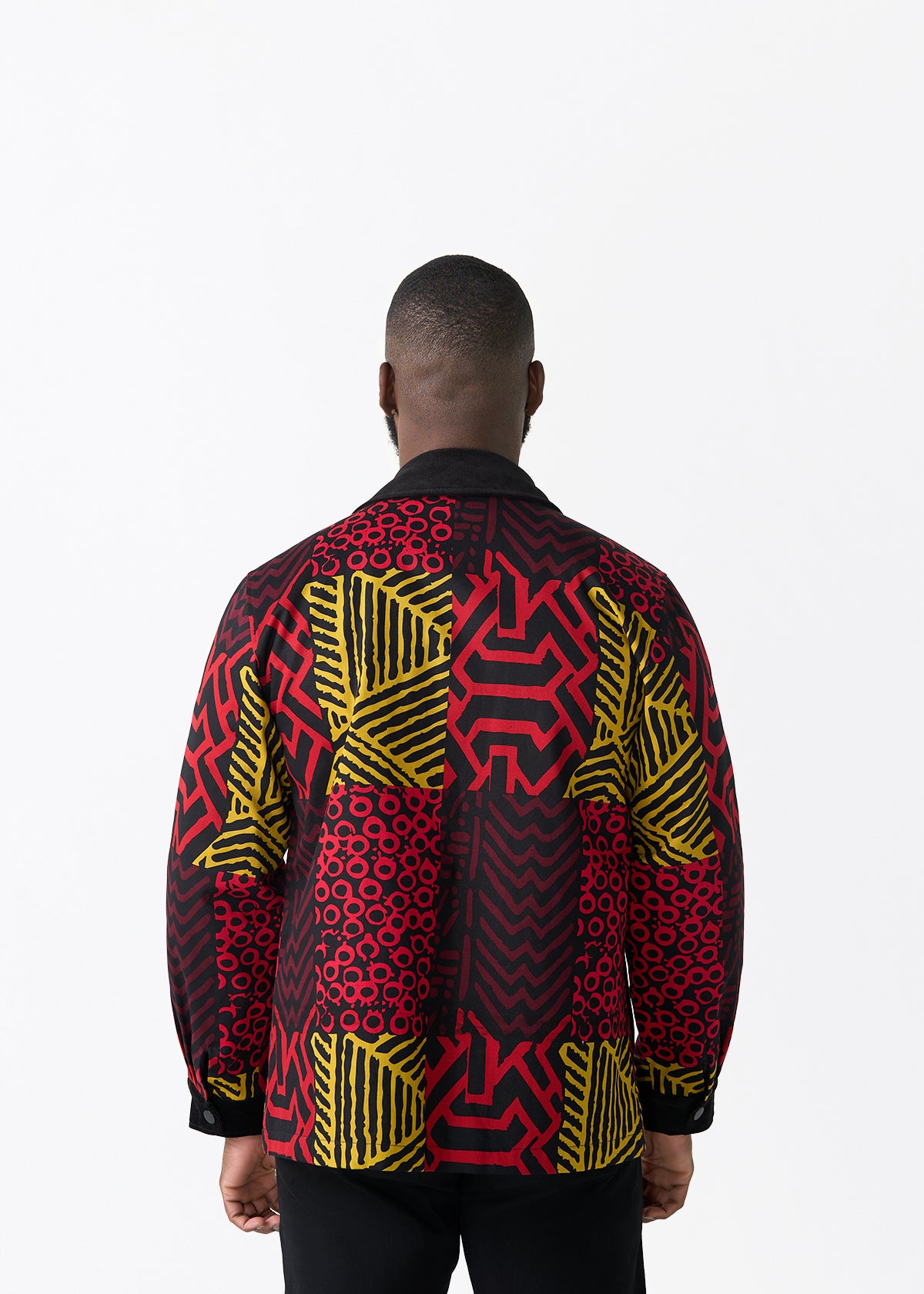 Khalid Men's African Print Twill Shirt Jacket (Black Cherry Multipattern)