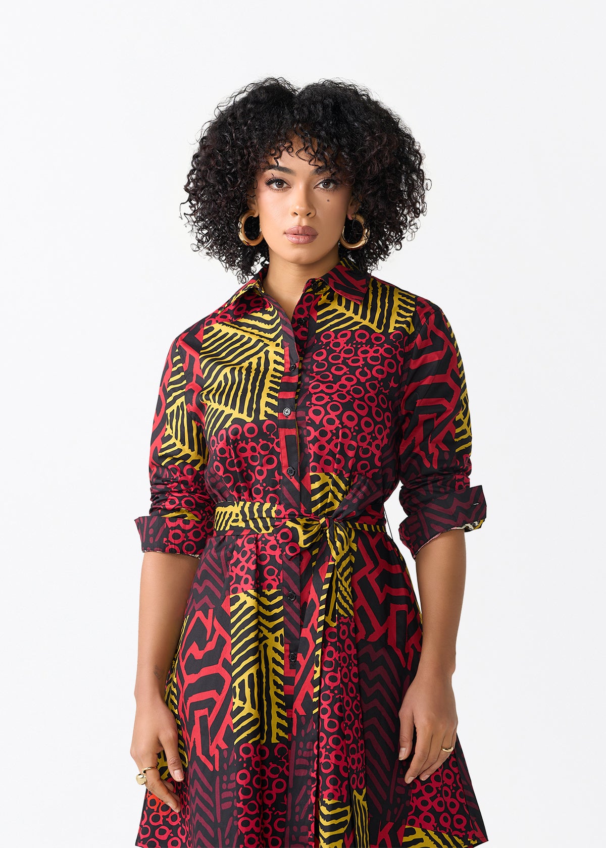 Kianga Women's African Print Shirt Dress (Black Cherry Multipattern)