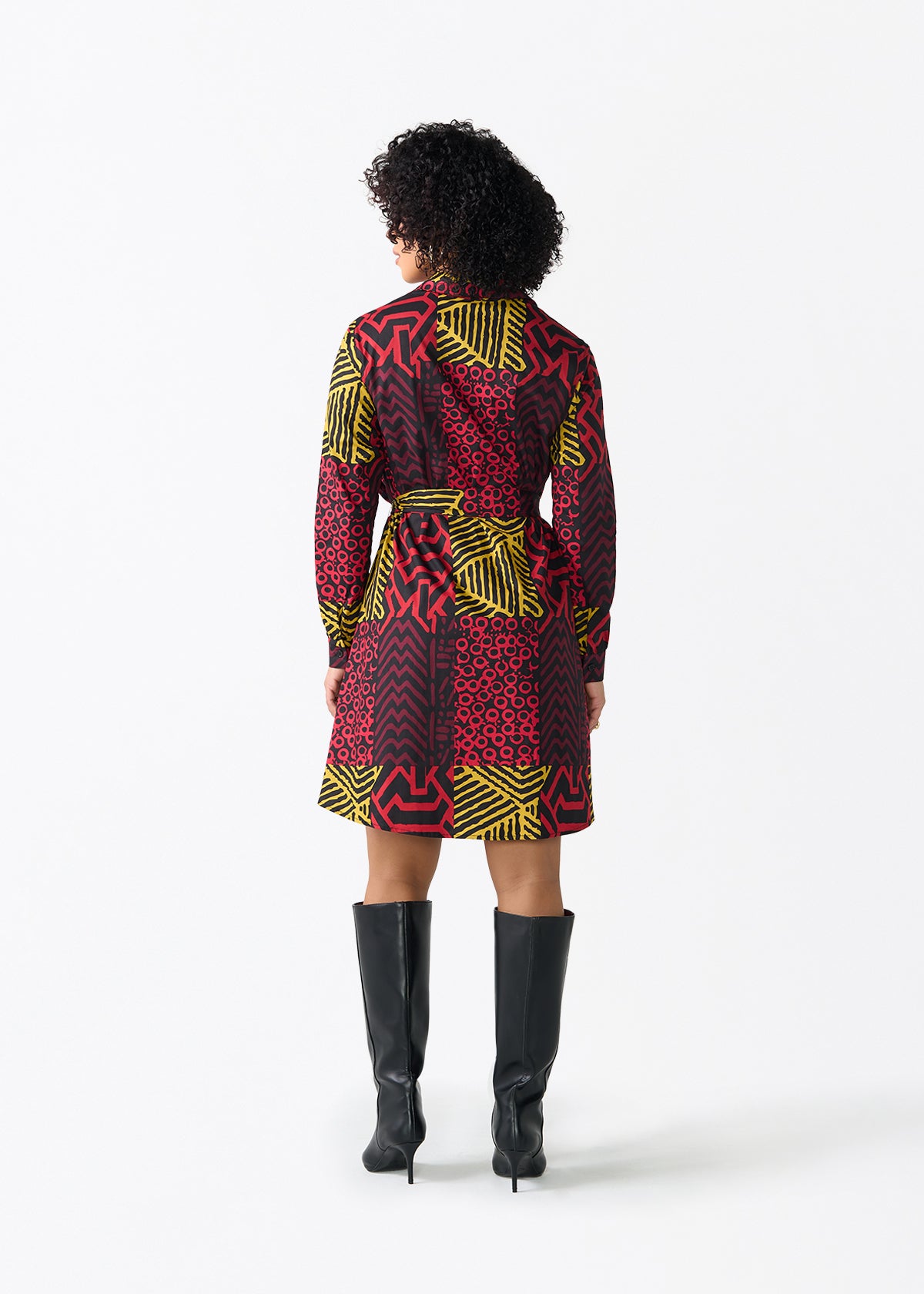 Kianga Women's African Print Shirt Dress (Black Cherry Multipattern)