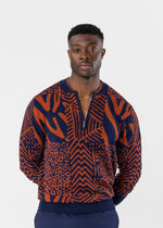 Kibo Men's African Print Quarter-Zip Sweater (Rust Navy Multipattern) - D'IYANU