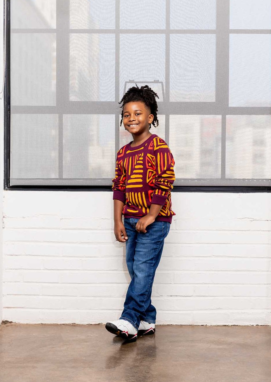 Oma Kids Unisex African Print Sweater (Plum Gold Tribal)