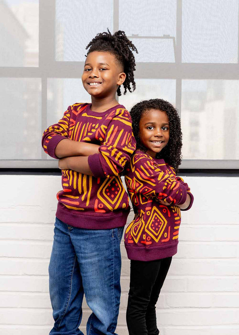 Oma Kids Unisex African Print Sweater (Plum Gold Tribal)