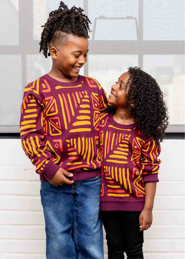 Oma Kids Unisex African Print Sweater (Plum Gold Tribal)