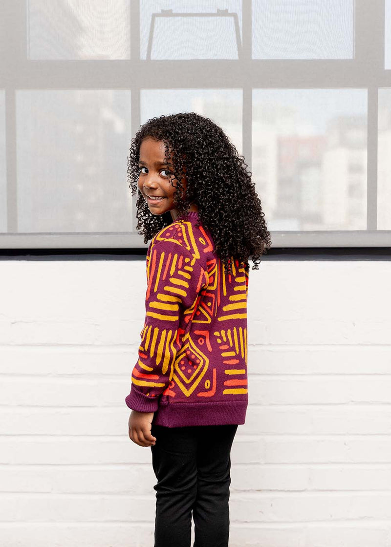 Oma Kids Unisex African Print Sweater Plum Gold Tribal D IYANU