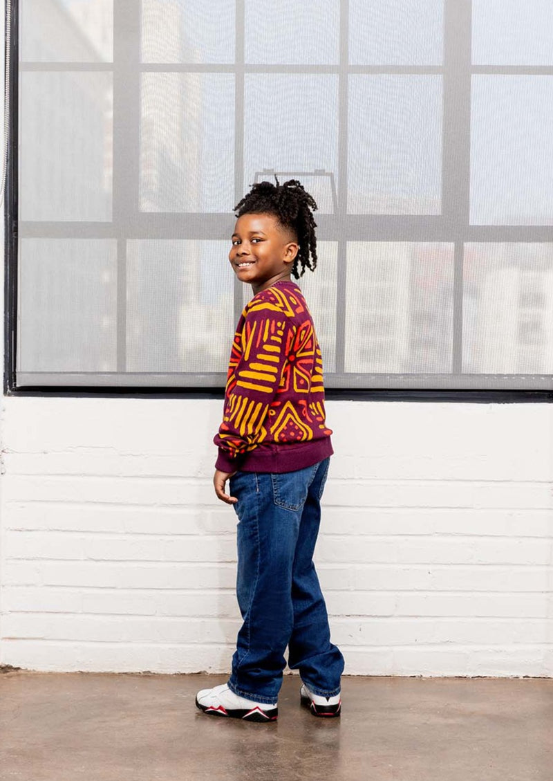 Oma Kids Unisex African Print Sweater (Plum Gold Tribal)