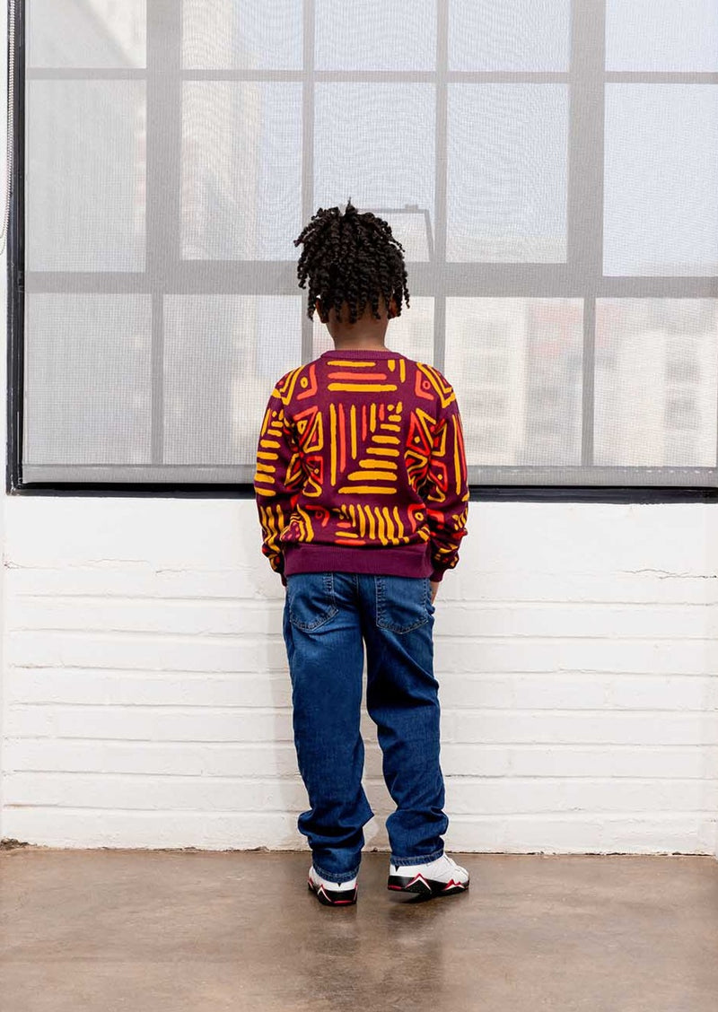 Oma Kids Unisex African Print Sweater (Plum Gold Tribal)