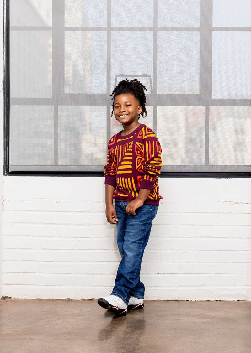 Oma Kids Unisex African Print Sweater (Plum Gold Tribal)