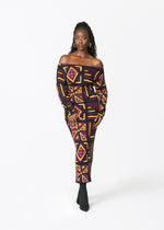 Ladi Women's African Print Sweater Dress (Plum Black Tribal) - D'IYANU