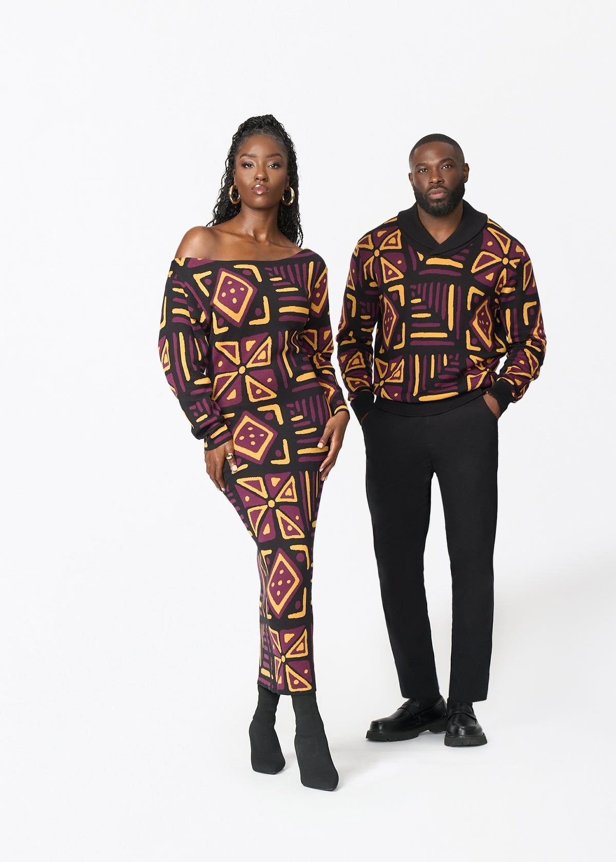 Iferan Men's African Print Sweater (Plum Black Tribal) - D'IYANU