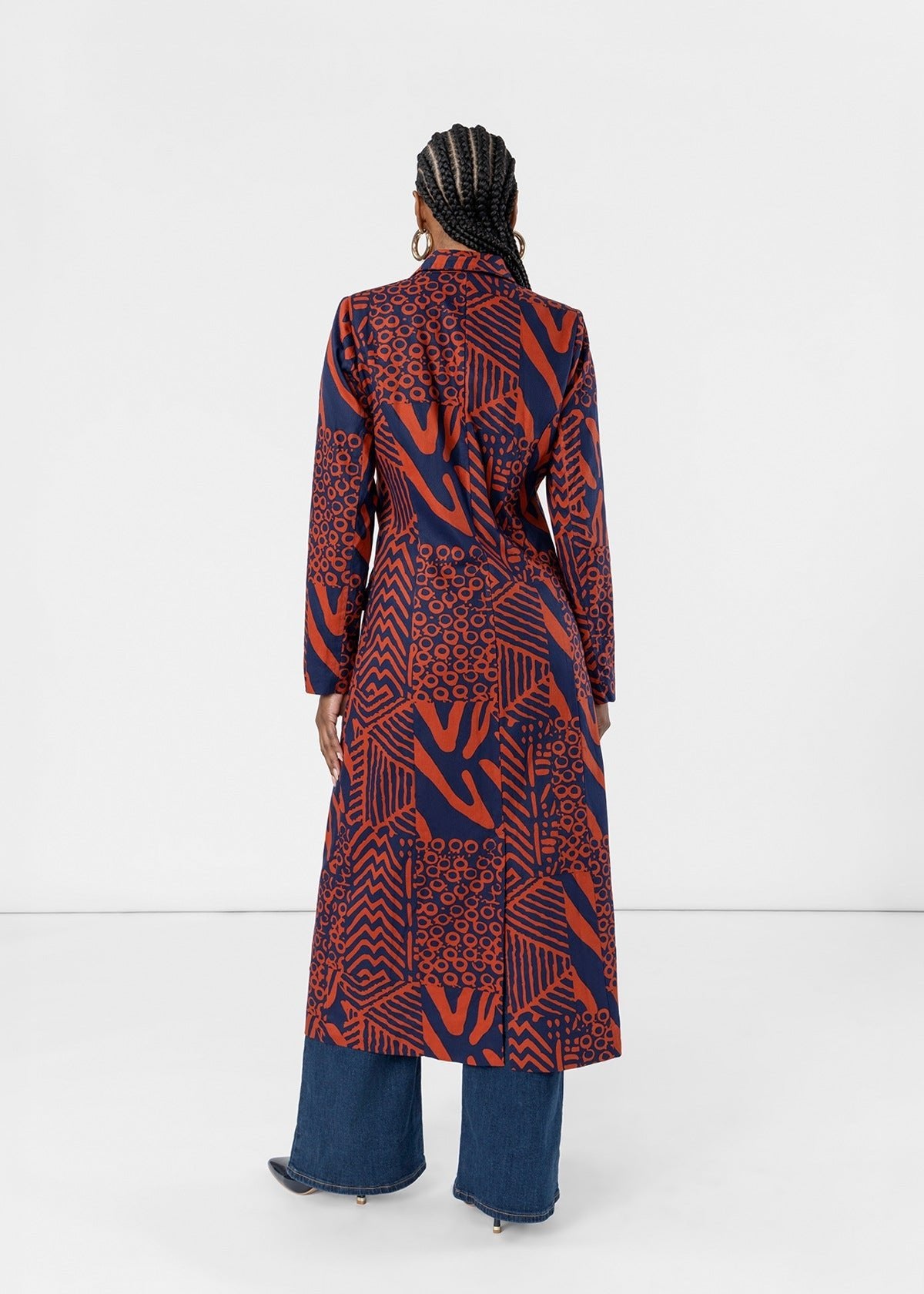 Laila Women's African Print Single Breasted Coat (Rust Navy Multipattern) - D'IYANU