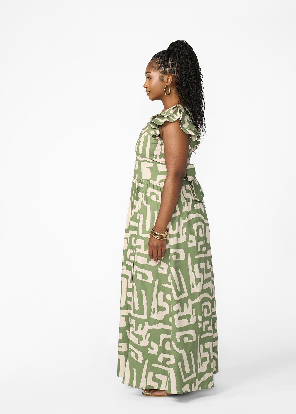 Lelisa Women's African Print Maxi Dress (Olive Geometric)