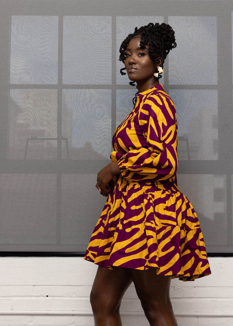 Malia Women's African Print Mini Dress (Gold Zebra Abstract) - Clearance
