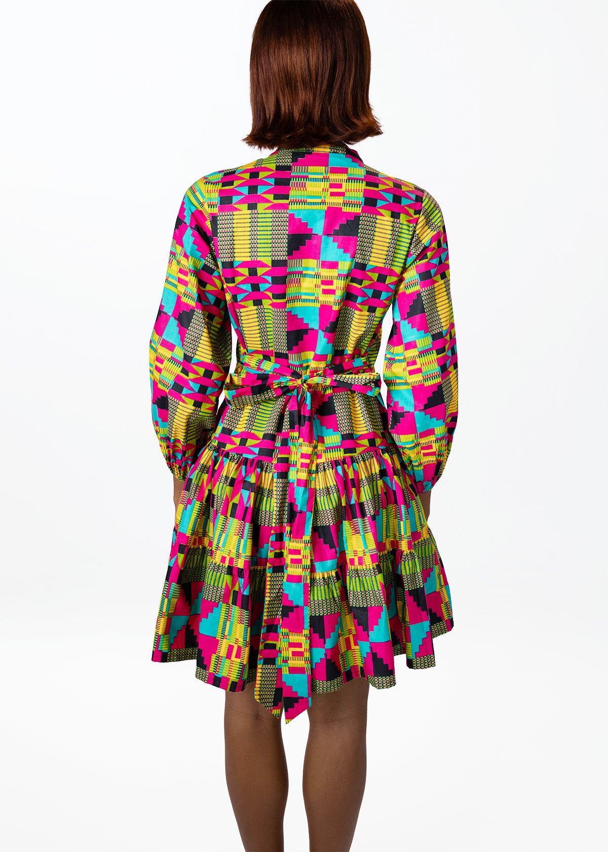 Malia Womens African Print Mini Dress (Raspberry Yellow Kente)