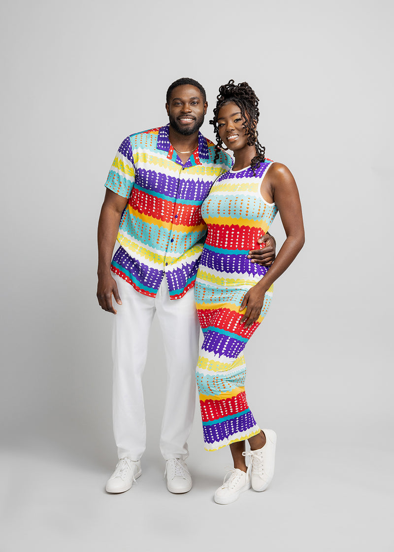 Hadi Women's African Print Jersey Dress (Rainbow Punch Adire)