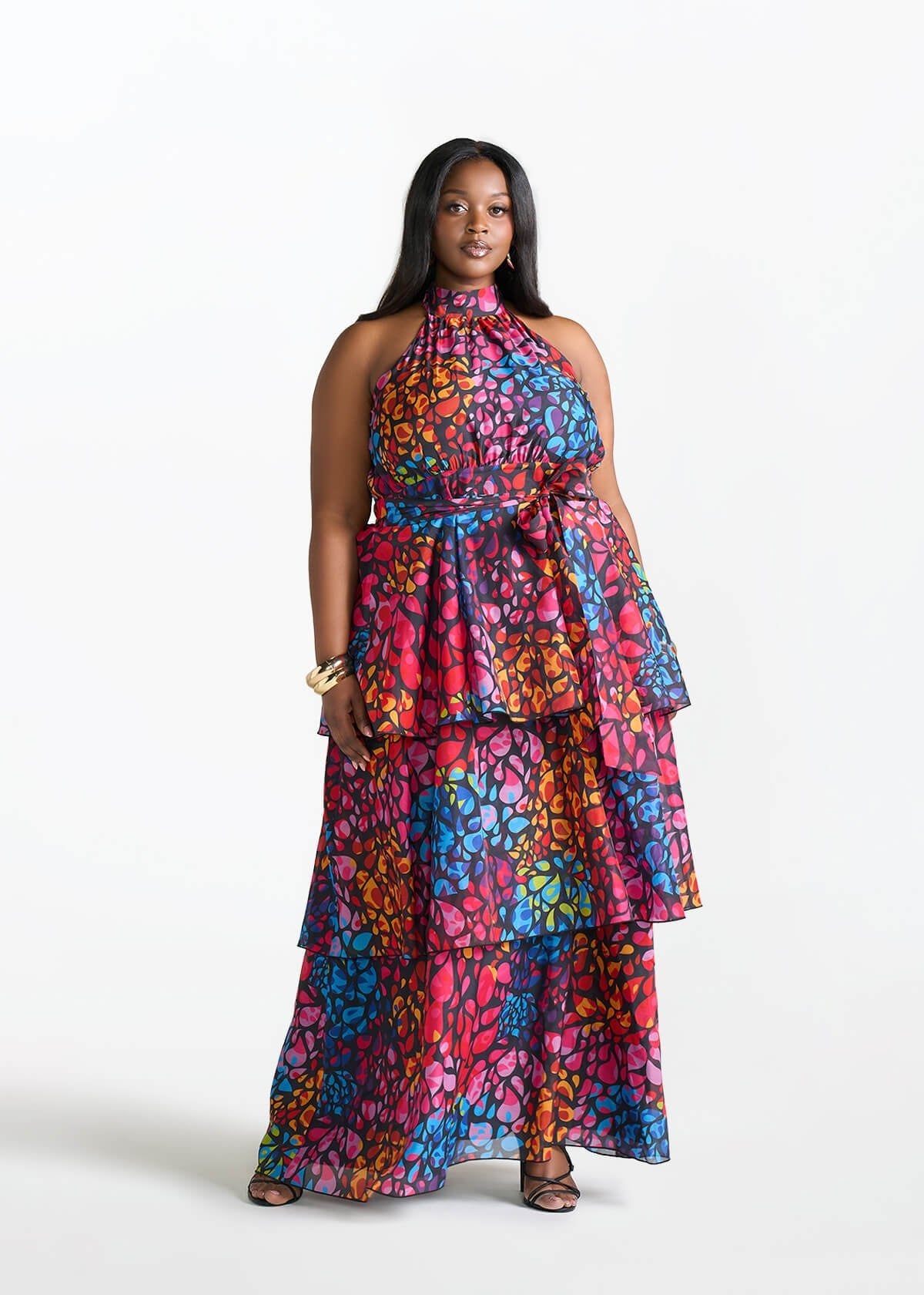 Maya Women's African Print Organza Maxi Dress (Fuchsia Kaleidoscope) Multicolor - D'IYANU