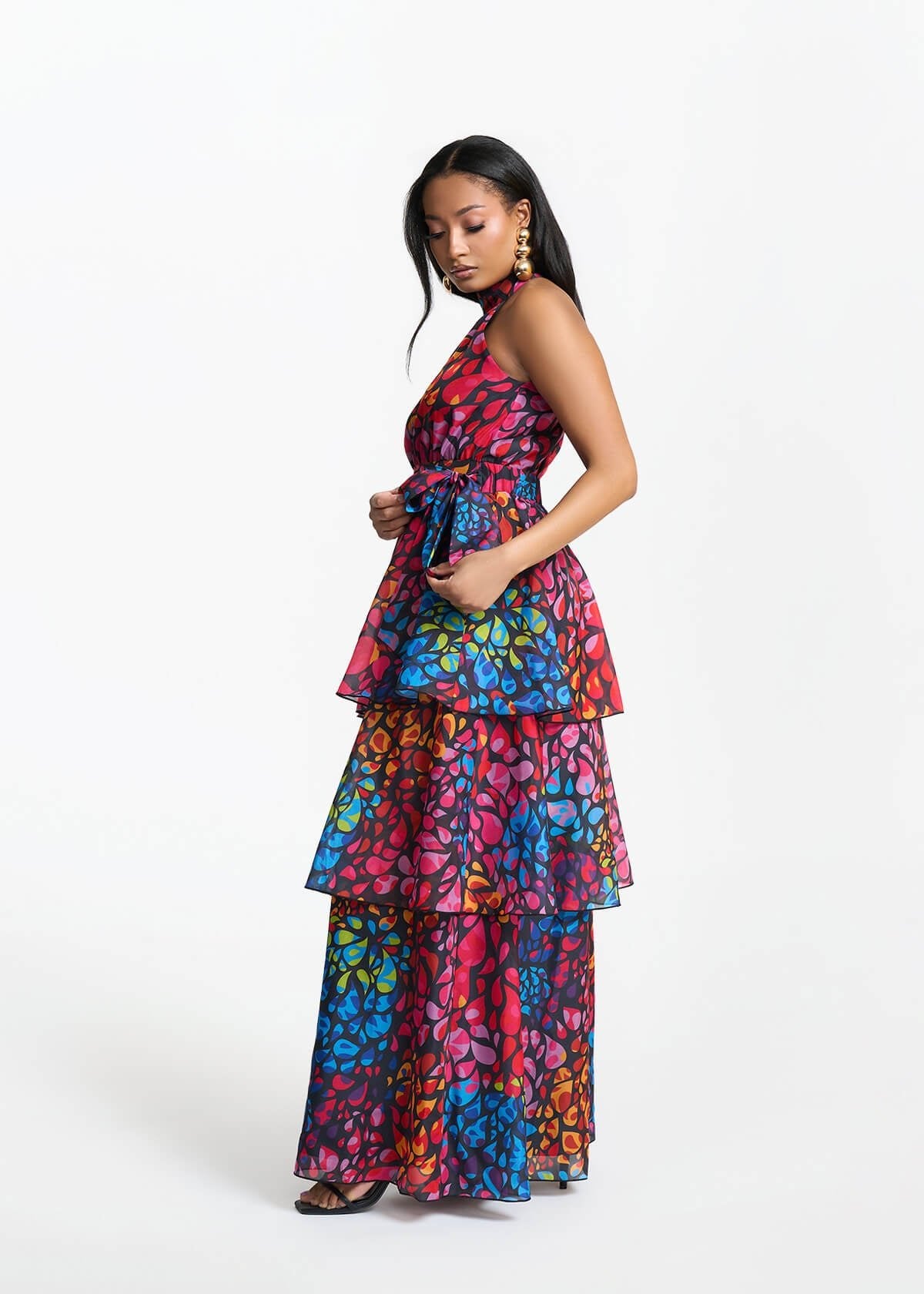 Maya Women's African Print Organza Maxi Dress (Fuchsia Kaleidoscope) - D'IYANU