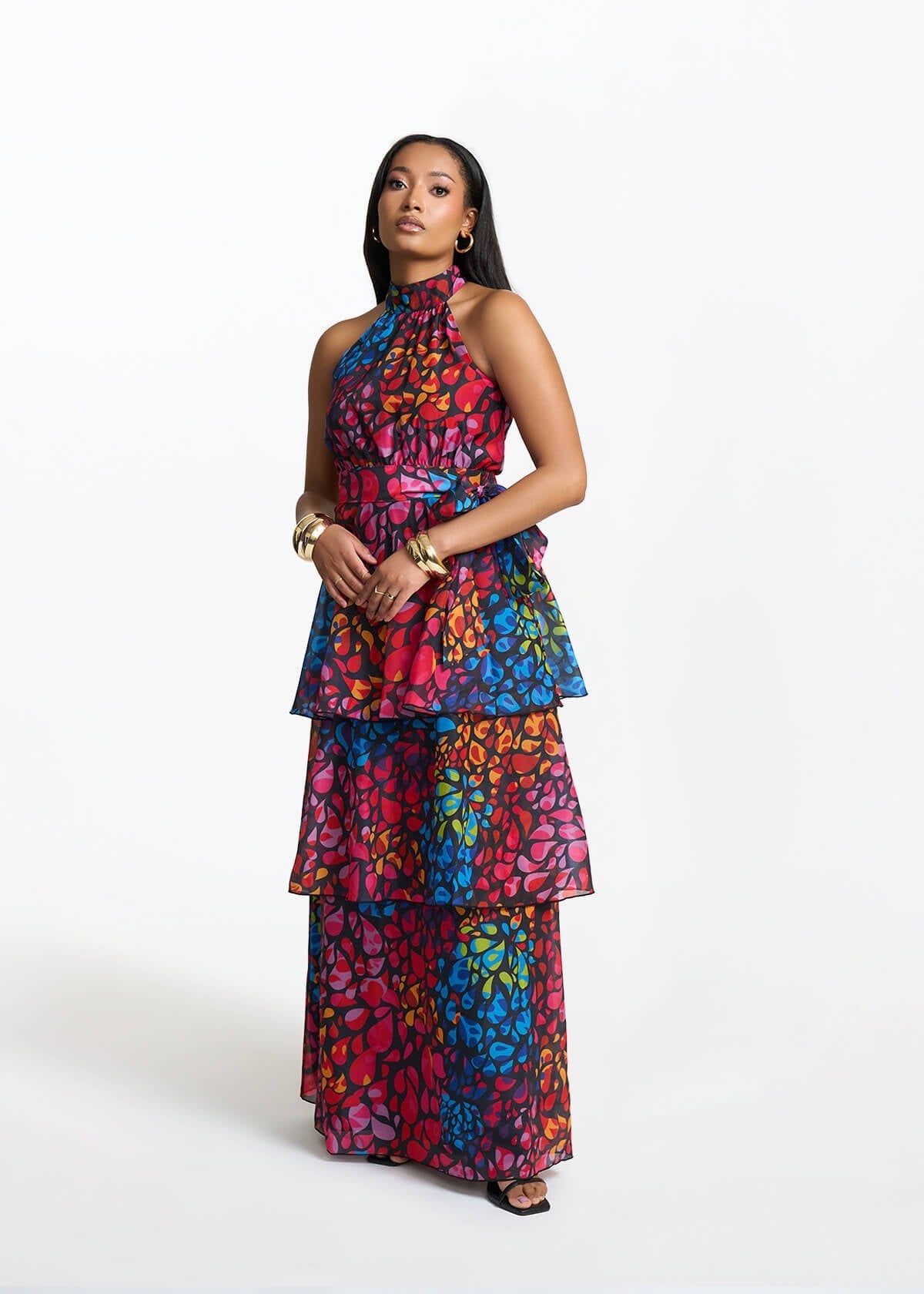 Maya Women's African Print Organza Maxi Dress (Fuchsia Kaleidoscope) - D'IYANU