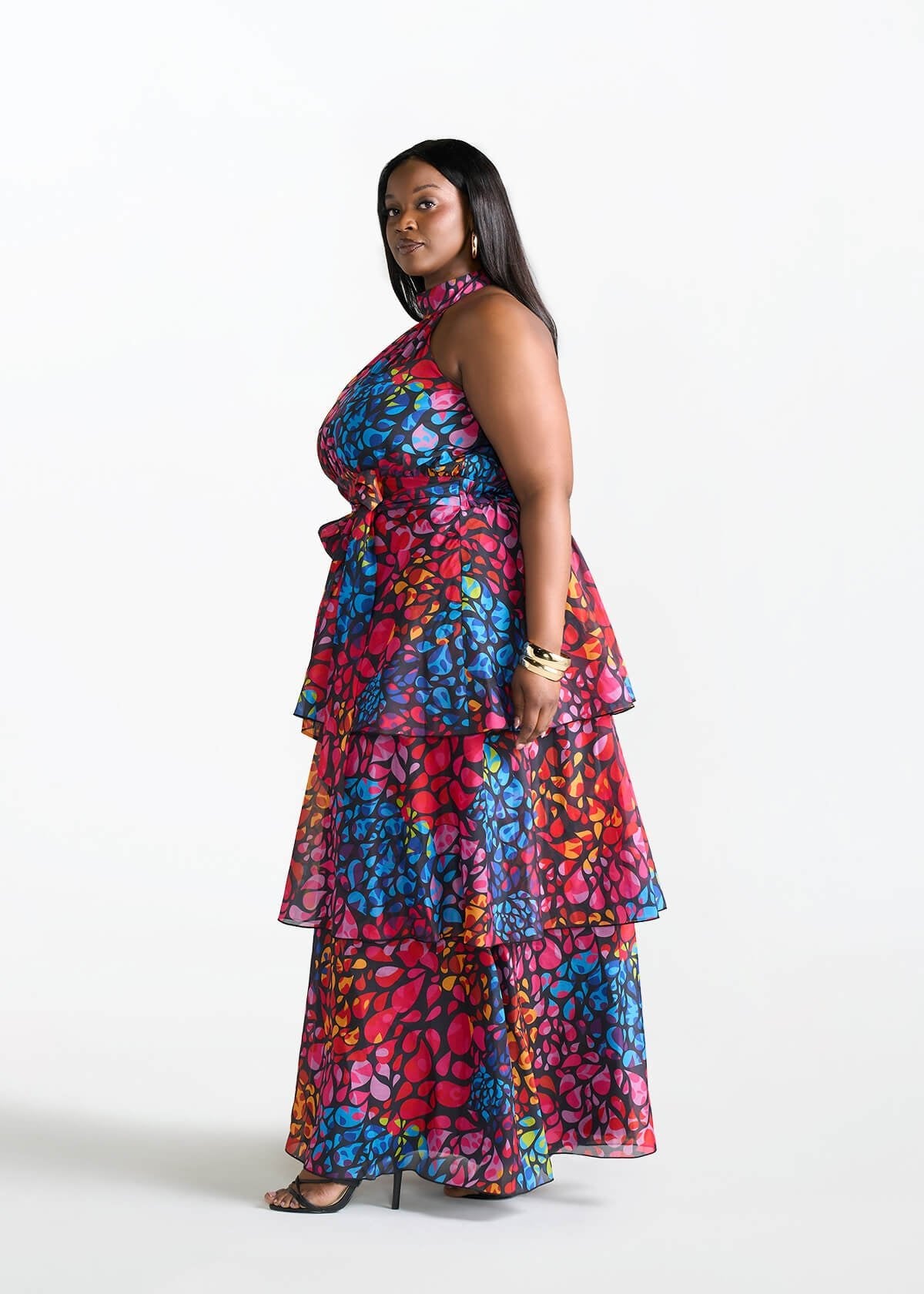 Maya Women's African Print Organza Maxi Dress (Fuchsia Kaleidoscope) - D'IYANU