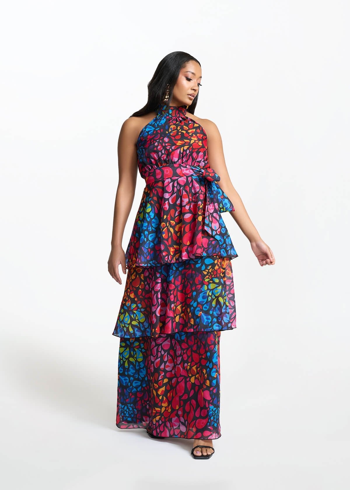 Maya Women's African Print Organza Maxi Dress (Fuchsia Kaleidoscope) - D'IYANU