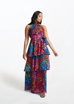 Maya Women's African Print Organza Maxi Dress (Fuchsia Kaleidoscope) - D'IYANU