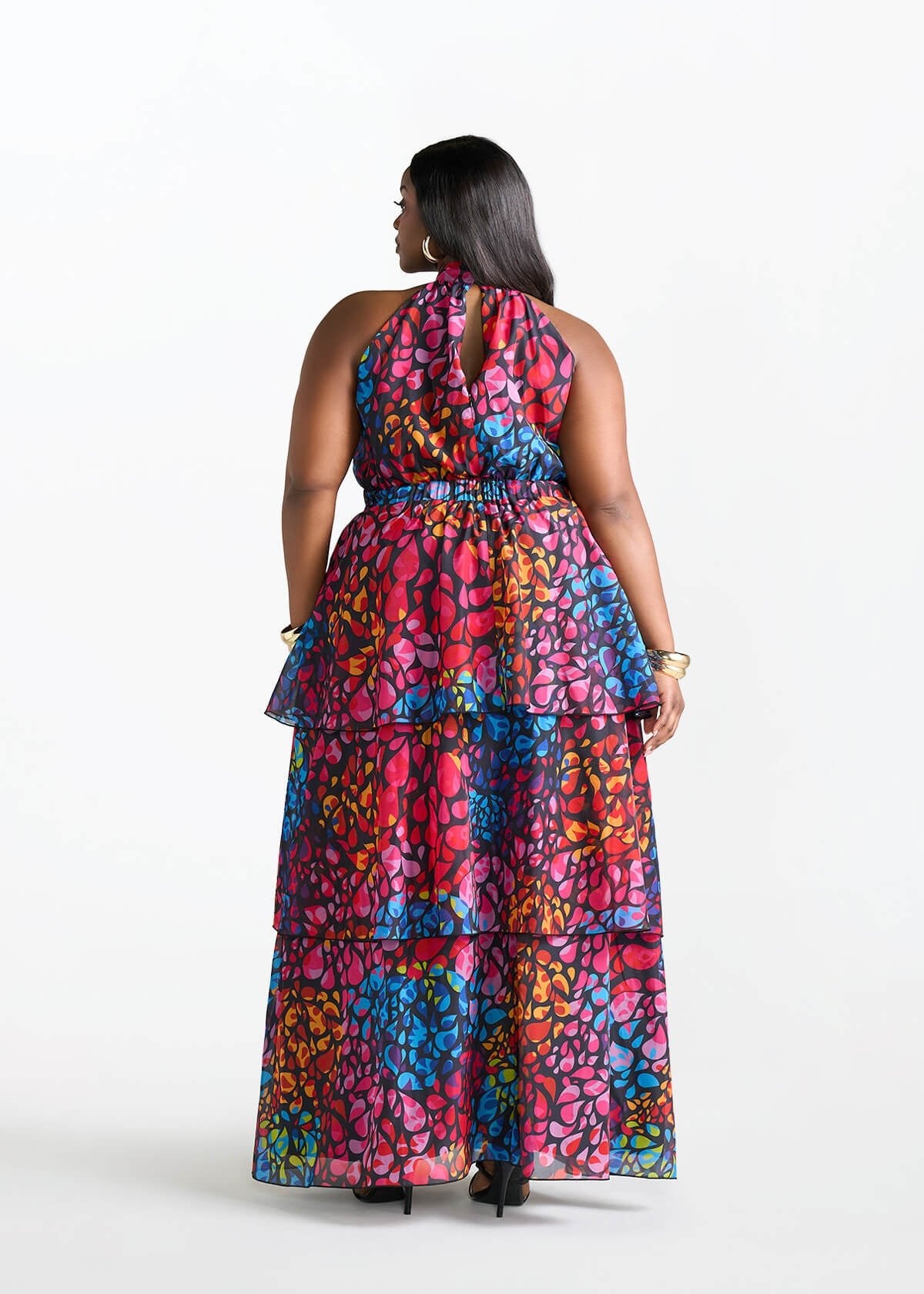 Maya Women's African Print Organza Maxi Dress (Fuchsia Kaleidoscope) - D'IYANU