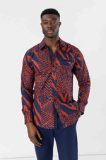 Mazi Men's African Print Button-up Shirt (Rust Navy Multipattern) - D'IYANU