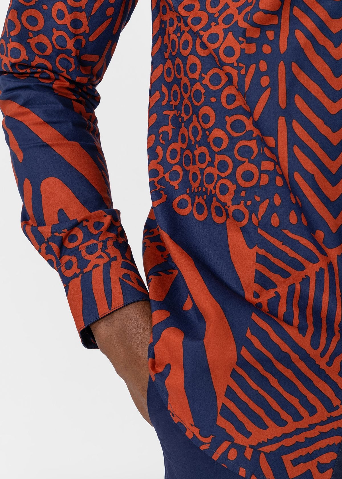 Mazi Men's African Print Button-up Shirt (Rust Navy Multipattern) - D'IYANU
