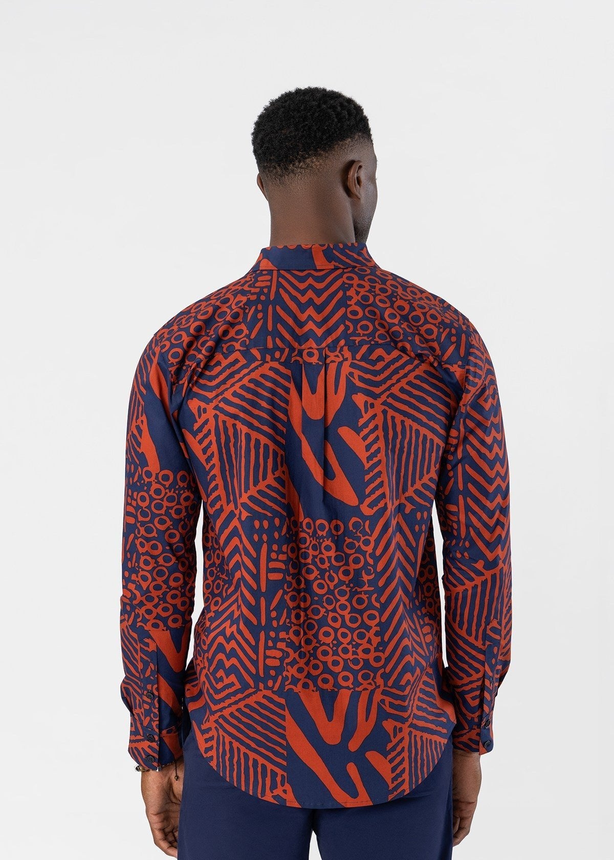 Mazi Men's African Print Button-up Shirt (Rust Navy Multipattern) - D'IYANU