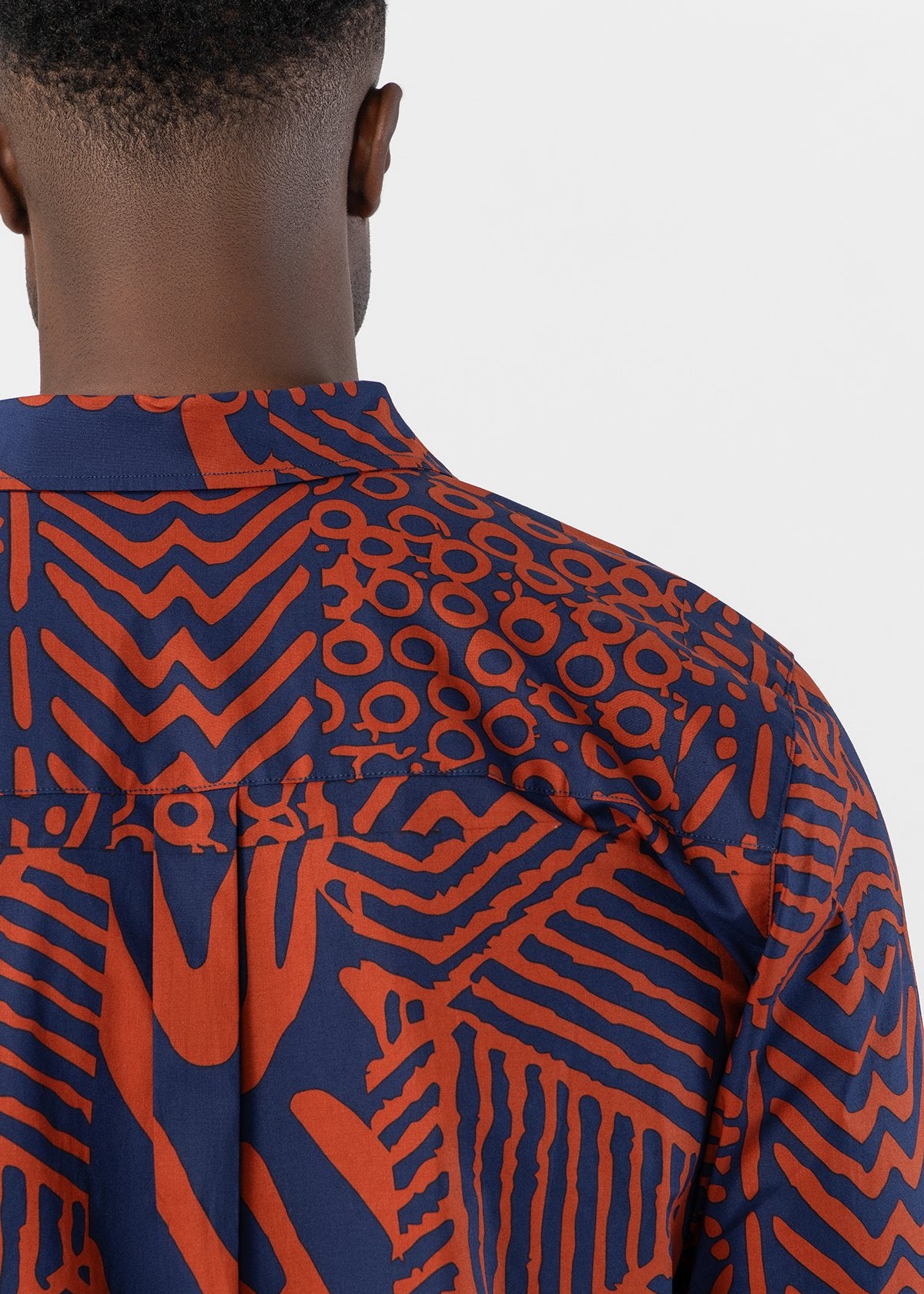 Mazi Men's African Print Button-up Shirt (Rust Navy Multipattern) - D'IYANU