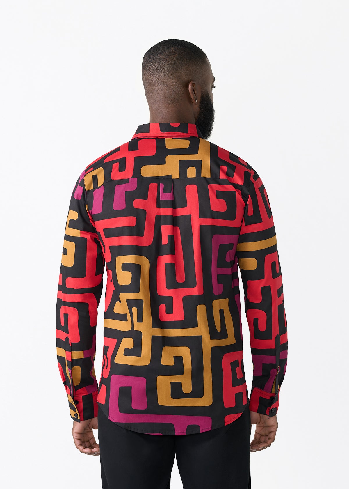 Mazi Men's African Print Button-up Shirt (Black Berry Kuba)