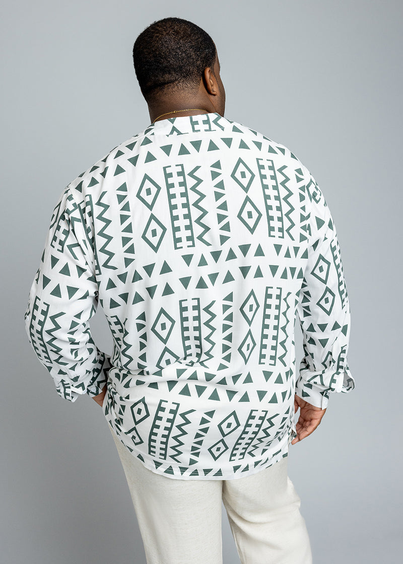 Ajisomo Men's African Print Tunic (White Olive Tribal)