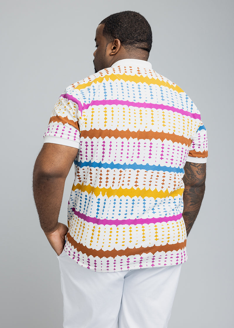 Femi Men's African Print Polo Shirt (White Nautical Adire)