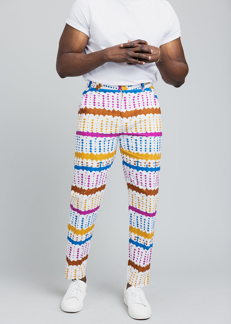 Hadjar Men's African Print Trousers (White Nautical Adire)