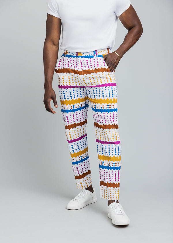 Hadjar Men's African Print Trousers (White Nautical Adire)