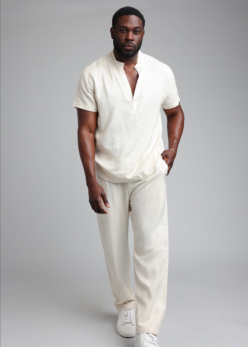 Refiloe Men's African Linen Tunic Shirt (Sand)