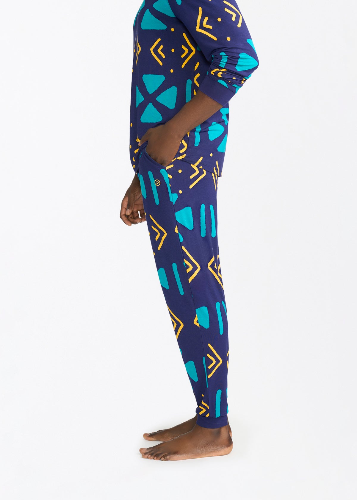 Mobisi Men's African Print Pajama Set (Navy Gold Mudcloth) - D'IYANU
