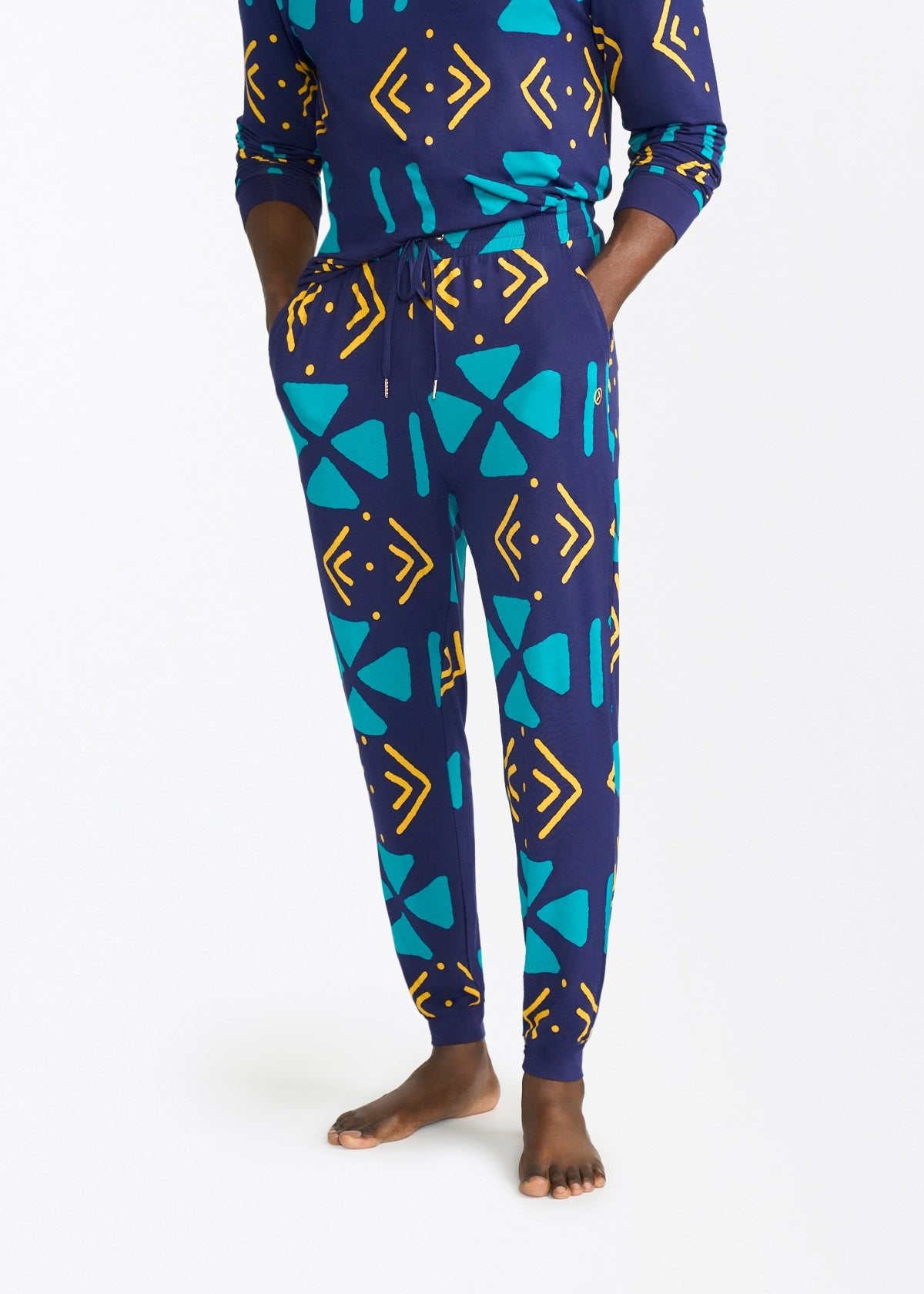 Mobisi Men's African Print Pajama Set (Navy Gold Mudcloth) - D'IYANU