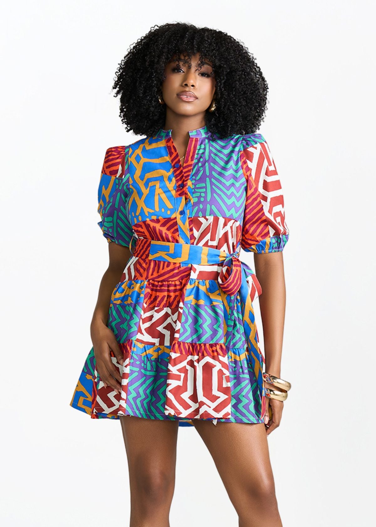 Mojisola African Print Puff Sleeve Mini Dress