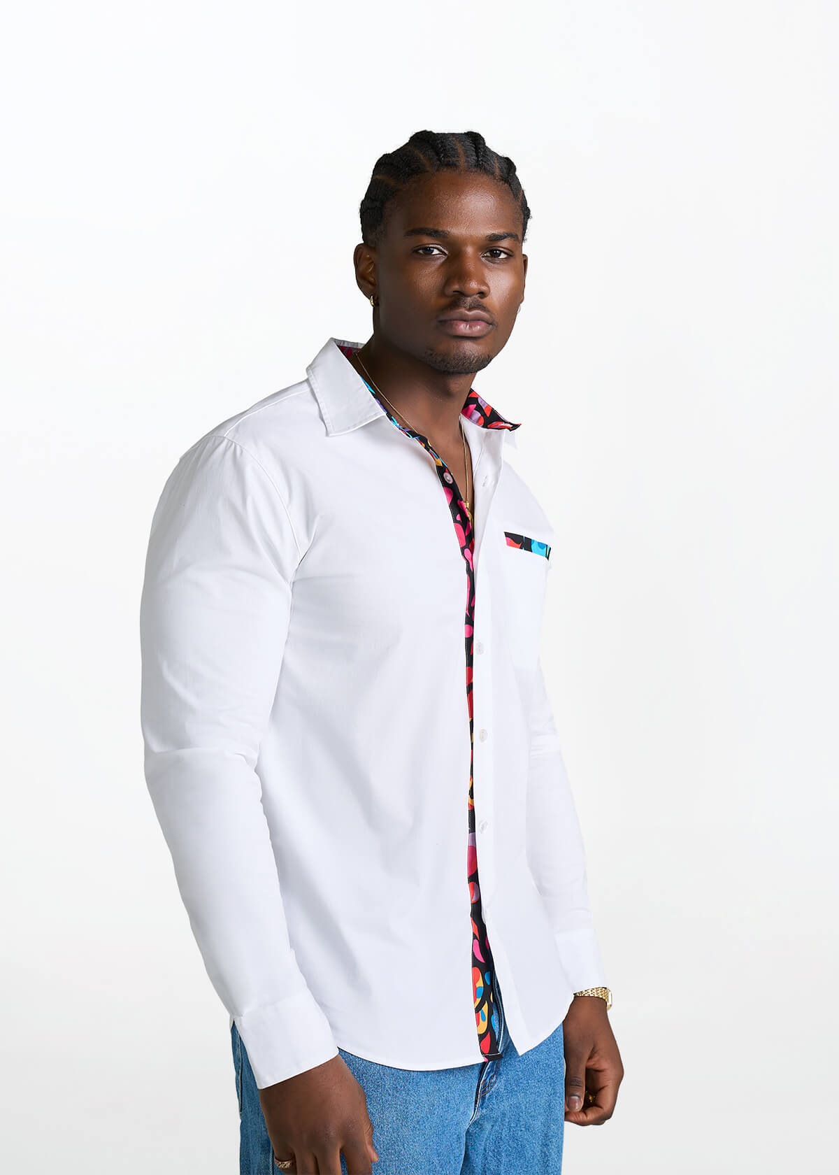 Naeem Men's African Print Button-Up Shirt (Fuschia Kaleidoscope) - D'IYANU