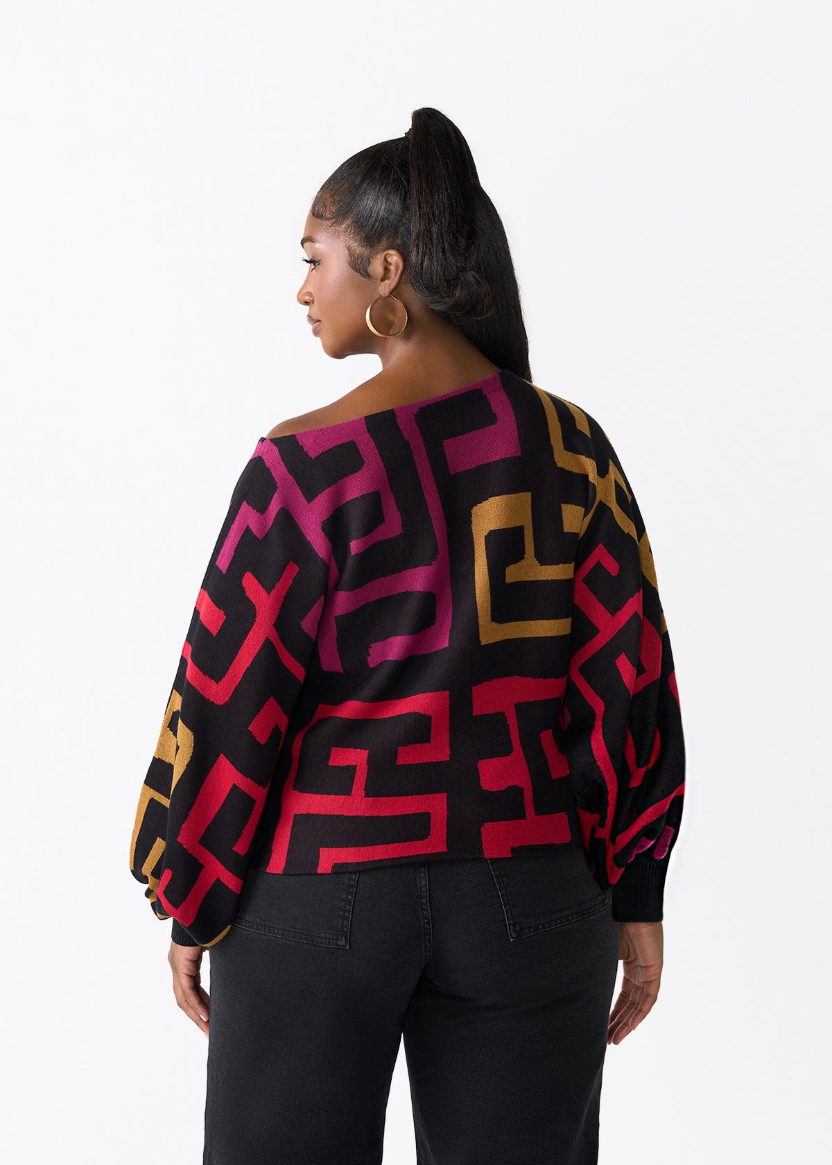 Nafeesa Women's African Print Cropped Sweater (Black Berry Kuba) - D'IYANU