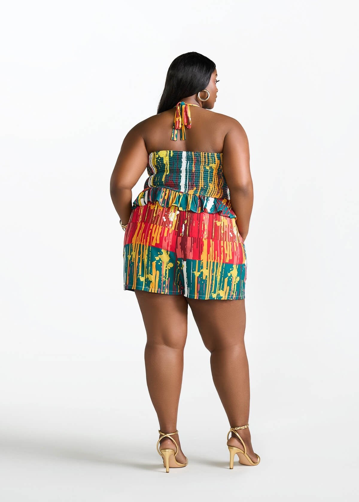 Nanjala Women's African Print Smocked Romper (Forest Paint Splatter) - D'IYANU