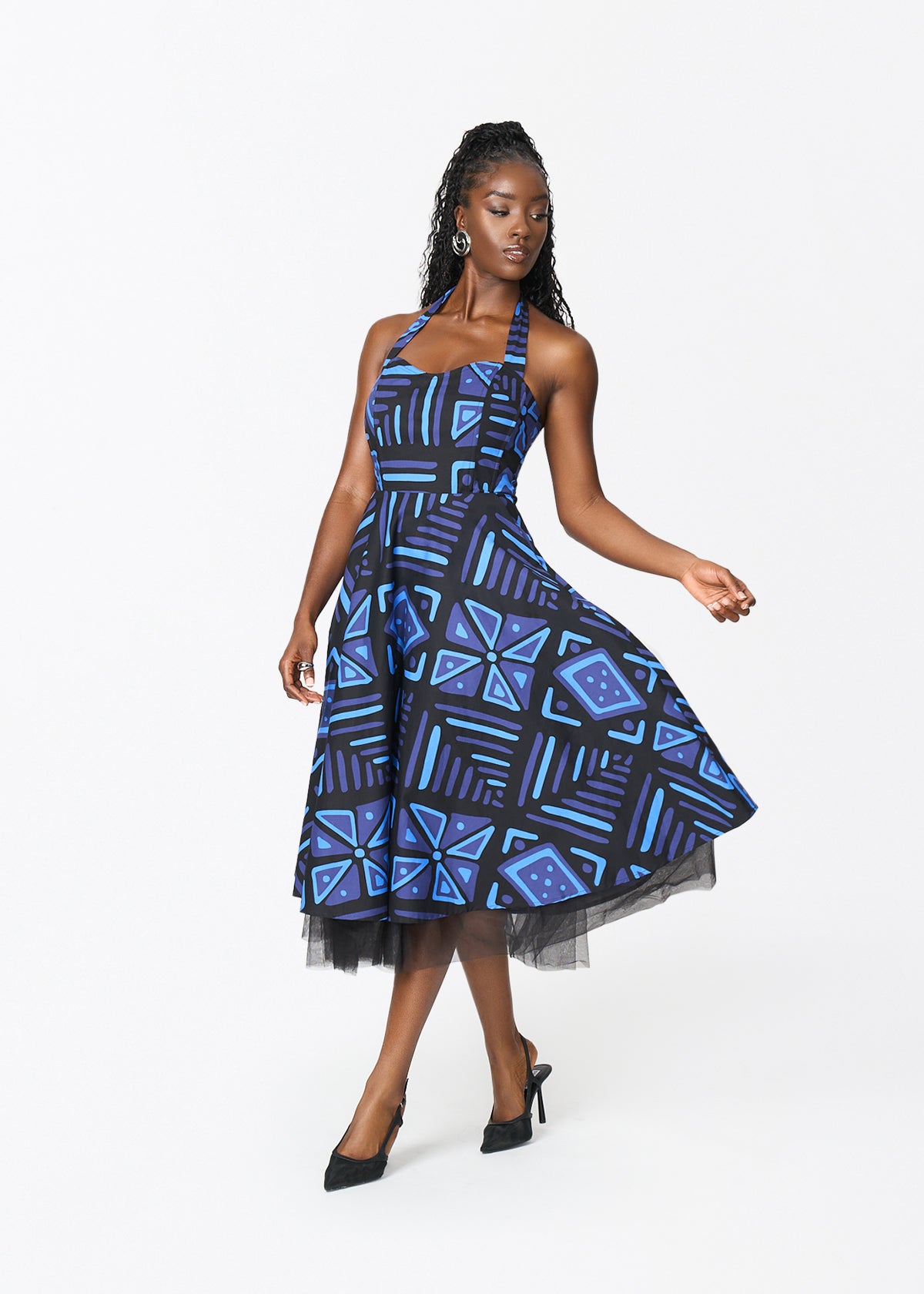 Nanya Women's African Print Corset Dress (Black Sapphire Tribal) - D'IYANU