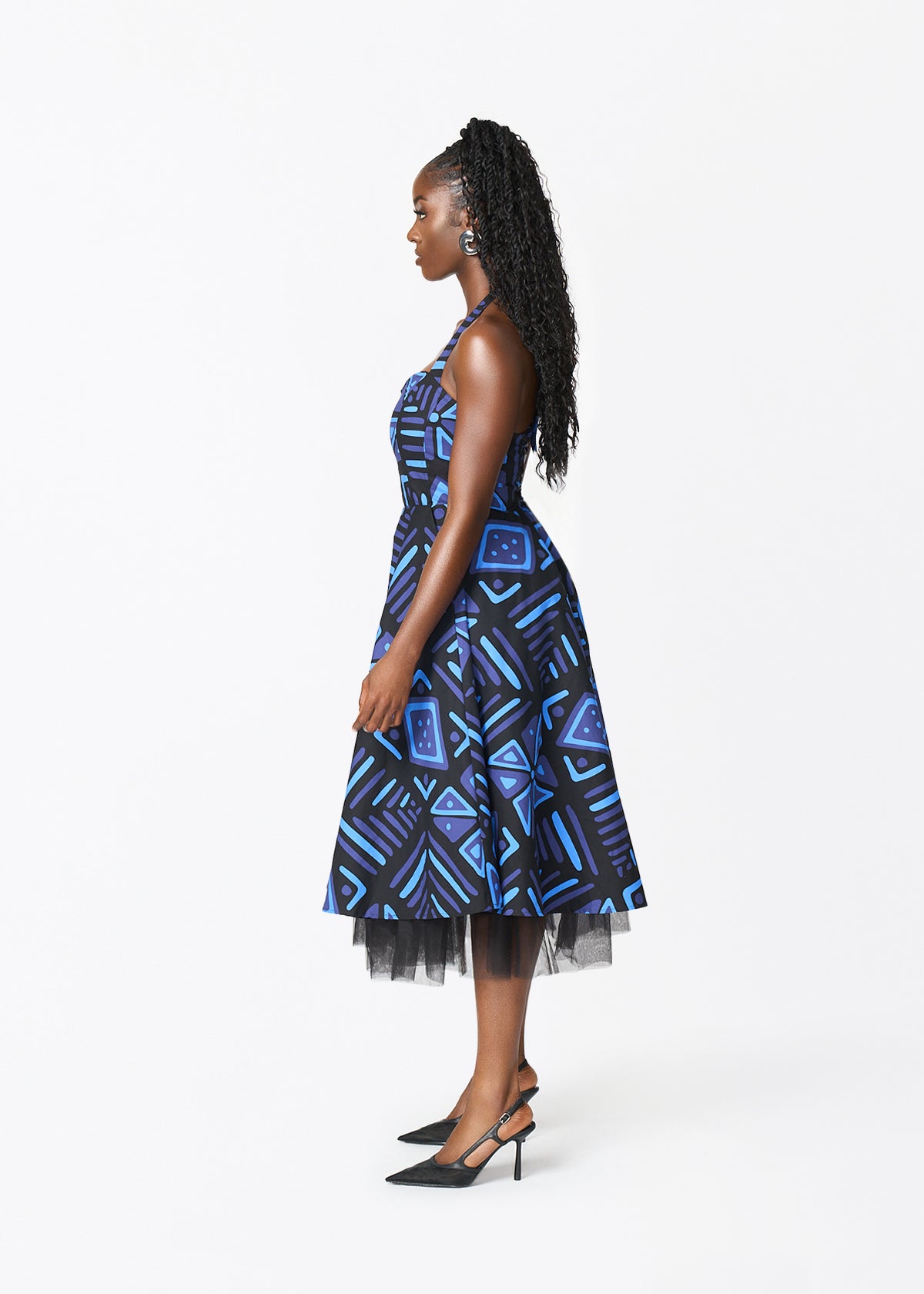 Nanya Women's African Print Corset Dress (Black Sapphire Tribal) - D'IYANU