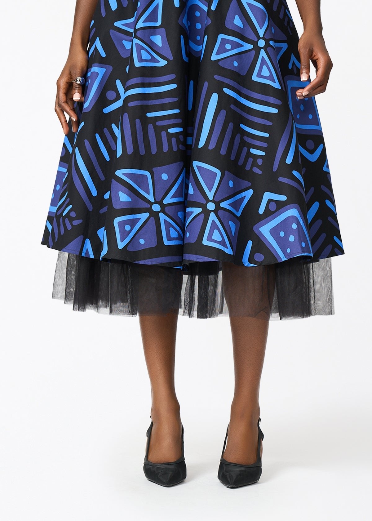 Nanya Women's African Print Corset Dress (Black Sapphire Tribal) - D'IYANU
