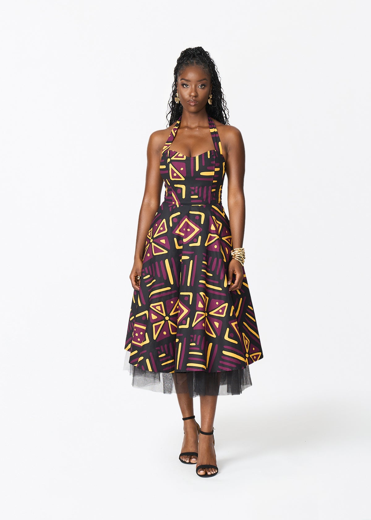 Nanya Women's African Print Corset Dress (Plum Black Tribal) - D'IYANU