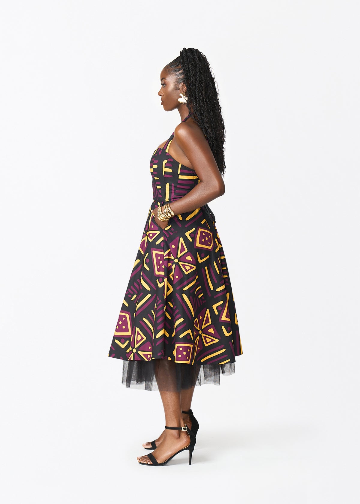 Nanya Women's African Print Corset Dress (Plum Black Tribal) - D'IYANU