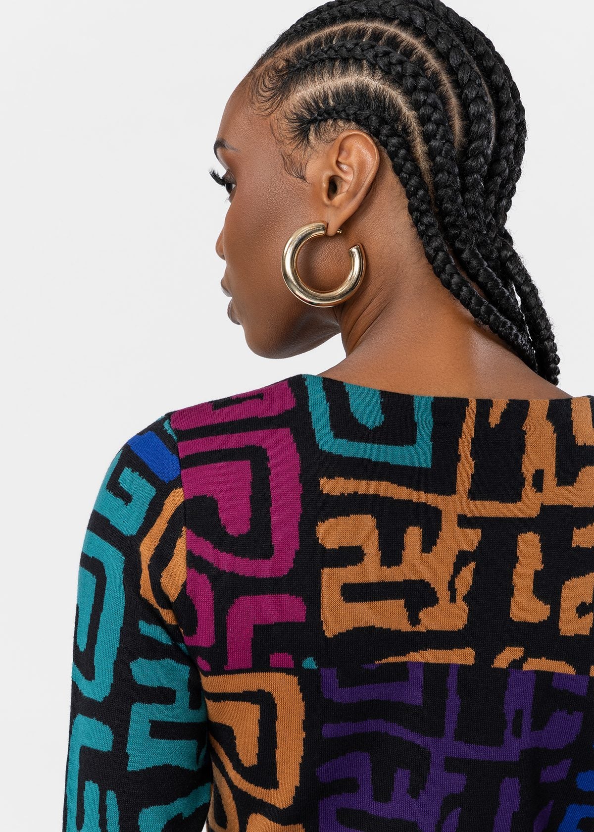 Nazira Women's African Print Maxi Sweater Dress (Ebony Multi Geometric) - D'IYANU