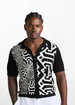 Obi Men's African Print Knit Shirt (Onyx Cream Multipattern) - D'IYANU